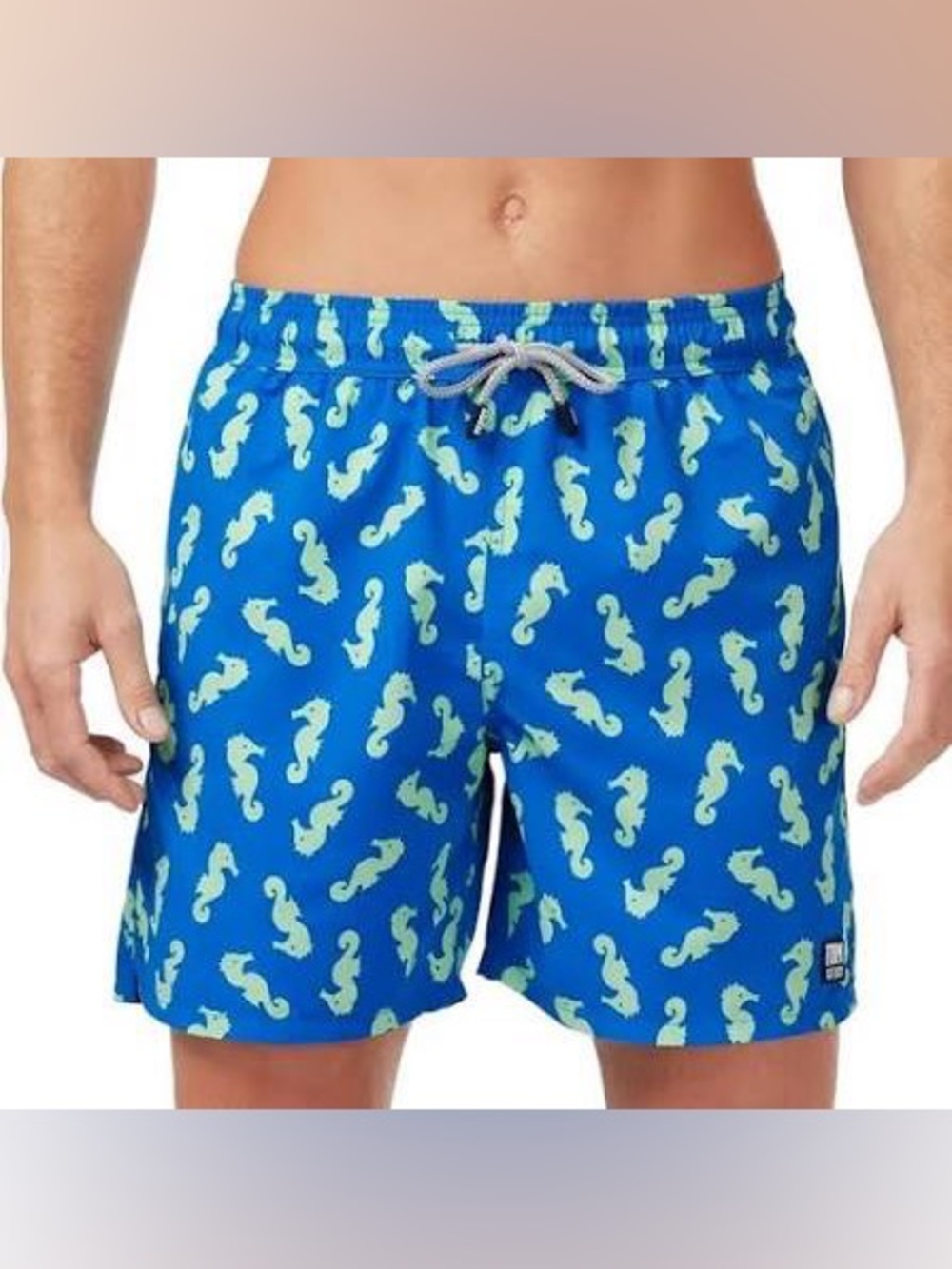 TOM & TEDDY MEN'S SEAHORSE SWIM TRUNKS - NAVY/PALE GREEN - Sz MEDIUM